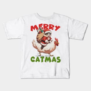 Merry Catmas - 4, Funny Cute Cat on a Chicken Kids T-Shirt